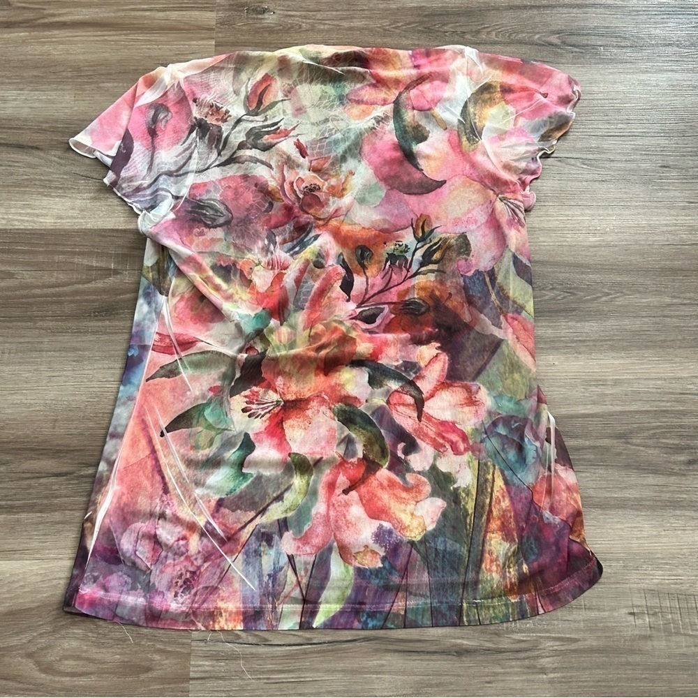 Espresso Multicolor Floral Sheer Butterfly Sleeve Shirt Fits Women Medium - Picture 2 of 7